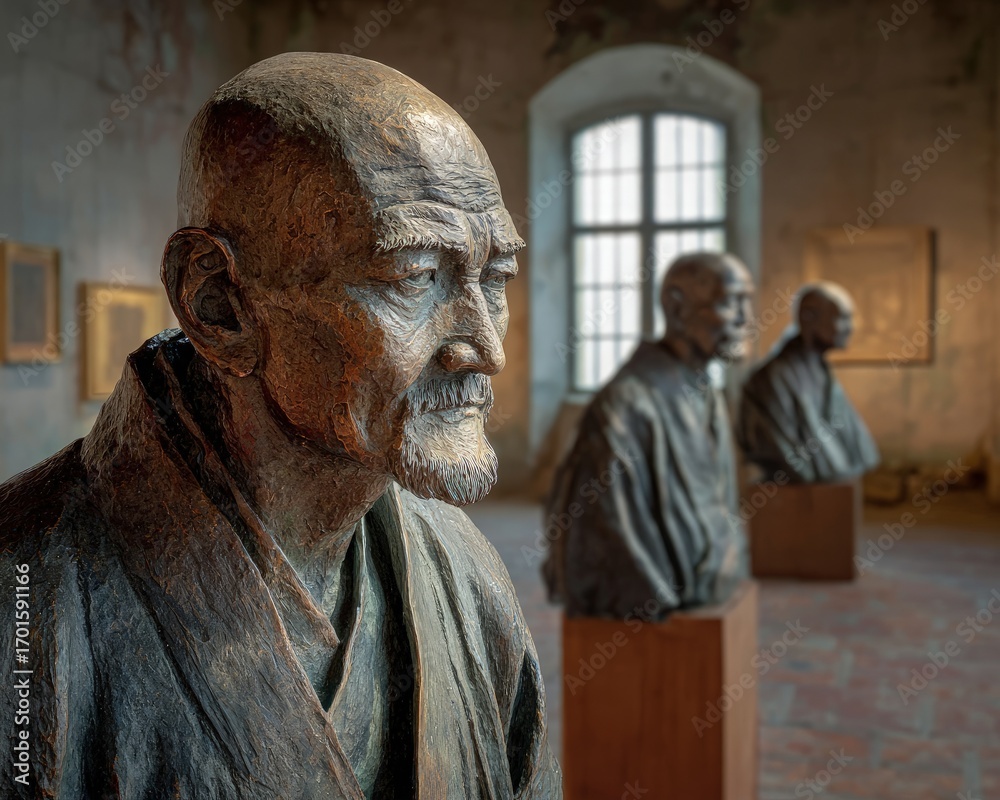 Naklejka premium Bronze Busts Displayed In Museum Room