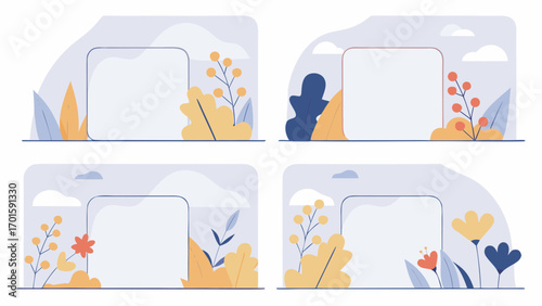 Set of floral backgrounds, elegant minimalist vector illustration, soft pastel color palette