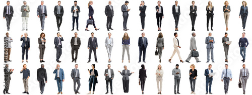 Set of business people in various actions on isolated background. Businesspeople, businesswomen, businessmen office worker in full body length studio professional shot in casual and formal wear