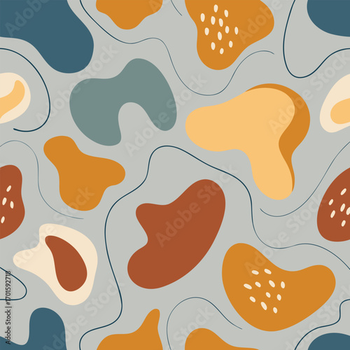 Abstract organic shapes seamless pattern in earth tones