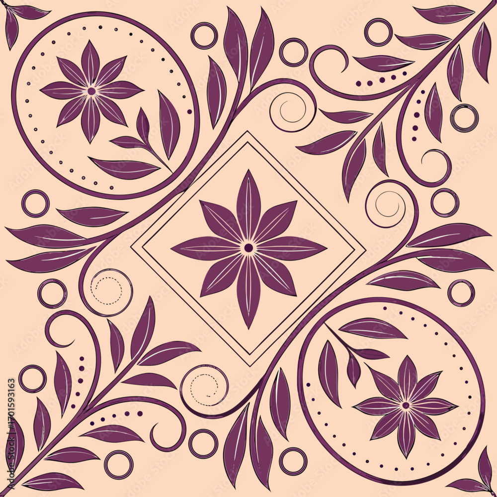 Fototapeta premium Elegant floral pattern with swirls and circles