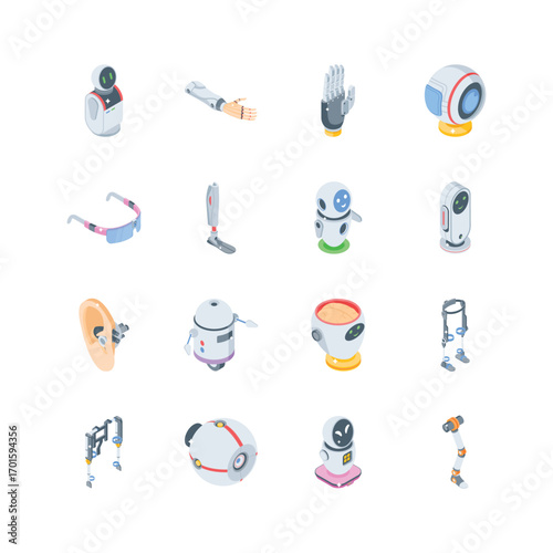 Check this trendy collection of robot technology isometric icons