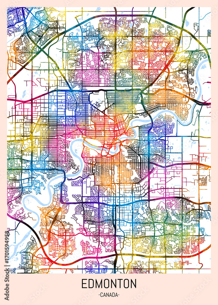 Obraz premium Edmonton Canada City Map. downtown tourism, house art travel, scenic metropolis concept, travel art city, patriotic abstract banner