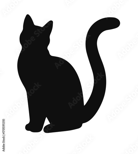 Black cat silhouette sitting calmly