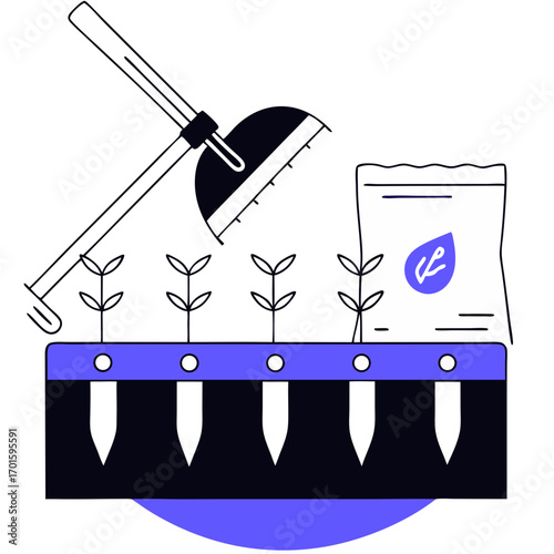 Gardening tools and seeds for planting young sprouts isolated on transparent background