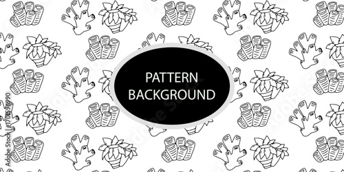 Outline popular coral reef pattern background. Coral reef or seaweeds vector underwater plant icons. Naive style leaves, algae or fronds. Hand drawn vector ink illustration. Corals and seaweed.