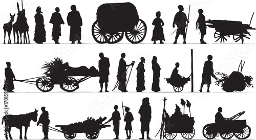 Farm animals collection vector silhouettes set on white background