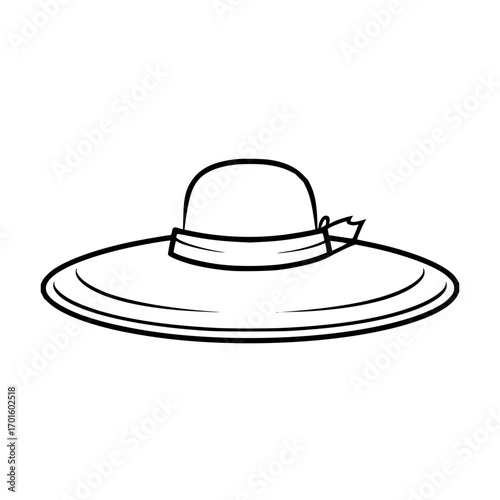 Elegant sun hat vector illustration for summer fashion accessory and sun protection outline drawing for design