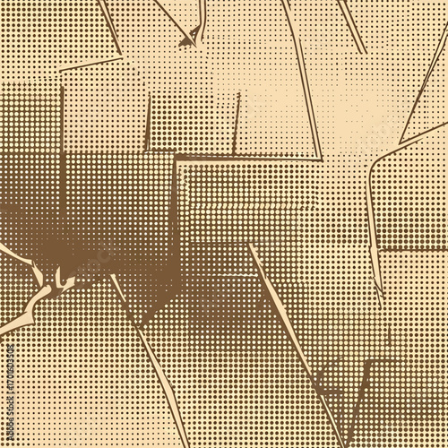 Abstract halftone illustration featuring geometric shapes and a brown and cream color scheme, seamless pattern, Stock royalty image.