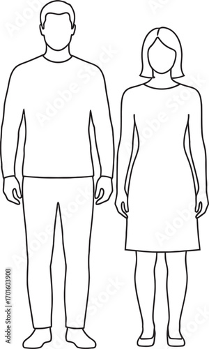 Simple outline drawing of a man and woman standing together