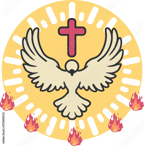 Pentecost Holy Spirit Dove with Flames Vector Art. Vector illustration of the Holy Spirit symbol. Perfect for Pentecost, Christian worship, church events, and religious graphic design