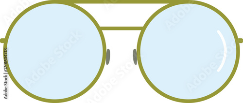 Classic Round Eyeglasses with Thin Olive Green Frame and Clear Lenses Vector Illustration. Completely Editable Retro Style and Vision Correction on Transparent Background.	