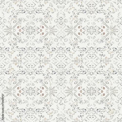 Distressed geometric pattern with neutral tones creating a vintage effect, patern seamless, Stock royalty.