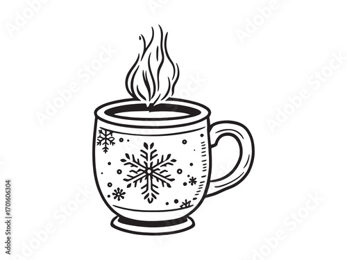 Cozy winter mug steaming hot beverage