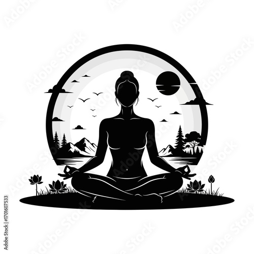 Find inner peace with this stunning yoga silhouette in nature for your wellness brand or spiritual project today