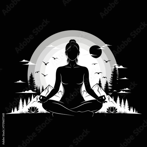 Find inner peace with this mindful yoga silhouette, perfect for meditation and wellness designs amidst nature's beauty