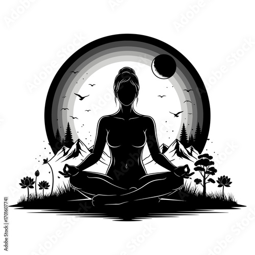 Find inner peace with this stunning yoga silhouette illustration, perfect for wellness and mindful living projects