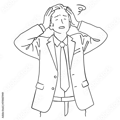 失敗して焦る男性のビジネスマンのおしゃれな線画アイコンベクターイラスト / オフィス / ラインアート / リストラ