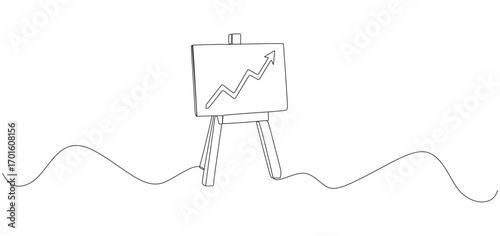 A continuous line on a meeting board shows a graph of increasing turnover
