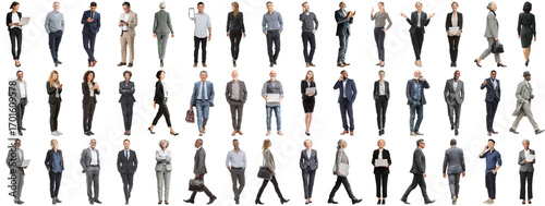 Set of business people in various actions on isolated background. Businesspeople, businesswomen, businessmen office worker in full body length studio professional shot in casual and formal wear