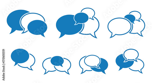 Collection of blue and white speech bubble icons.