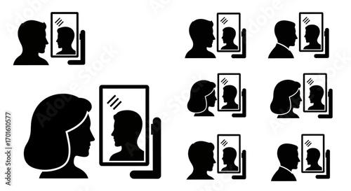 Silhouette icons of people looking into a mirror, showing various gender and orientation combinations.