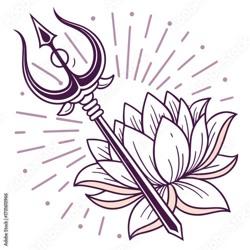 Trident with lotus flower, a symbol of shiva