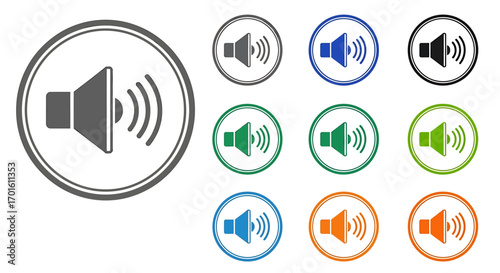 Collection of sound icon variations in different colors and styles.