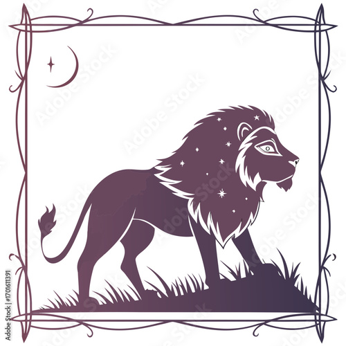 Lion with stars on its mane in a frame