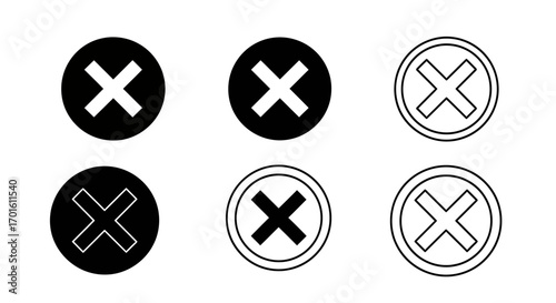 Six variations of a black and white X mark in a circle, showing different fill styles.