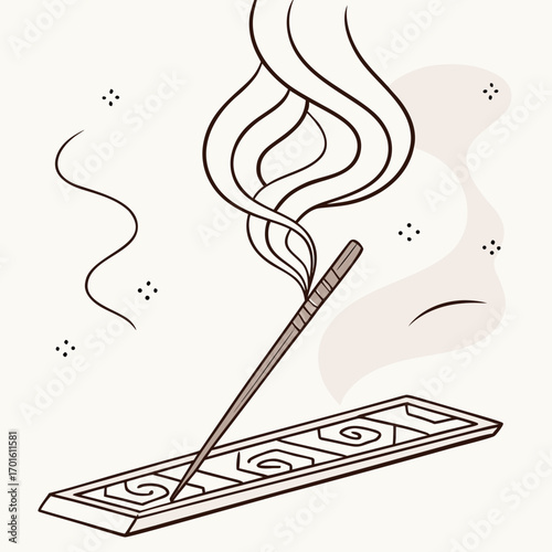 Illustration of an incense stick burning on a holder