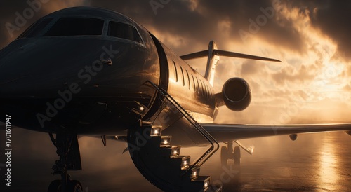 Private jet at sunrise