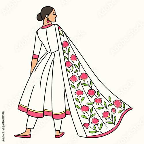 Elegant woman in a white dress with floral embroidery