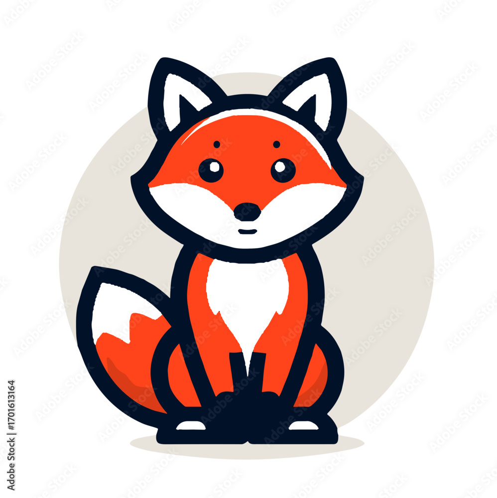 Obraz premium Cute sitting fox illustration with friendly expression and warm colors for kids' designs on transparent background 