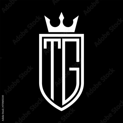 TG Vector logo of initials shield with crown and minimalist, elegant style
