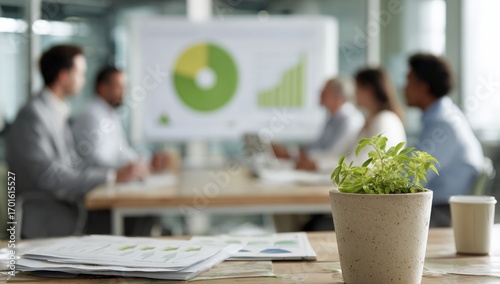 Business meeting in progress.  Blurred figures