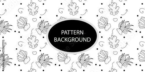 Outline popular coral reef pattern background. Coral reef or seaweeds vector underwater plant icons. Naive style leaves, algae or fronds. Hand drawn vector ink illustration. Corals and seaweed. 