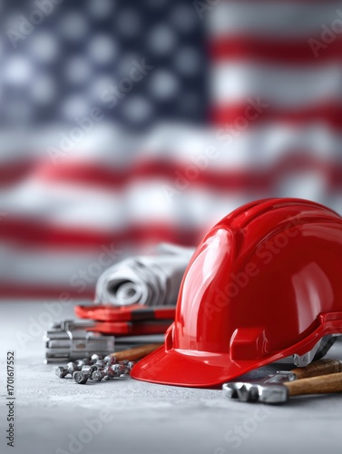 Labor Day: American Construction Worker Tools & Helmet