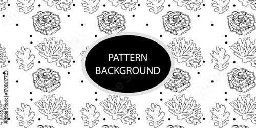 Outline popular coral reef pattern background. Coral reef or seaweeds vector underwater plant icons. Naive style leaves, algae or fronds. Hand drawn vector ink illustration. Corals and seaweed. 