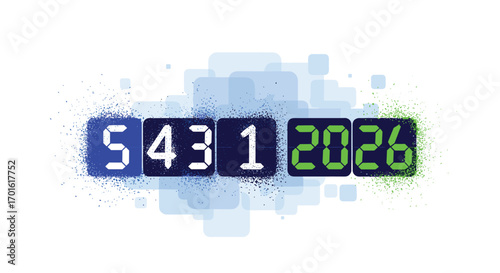 Digital display showing numbers and year 2026.