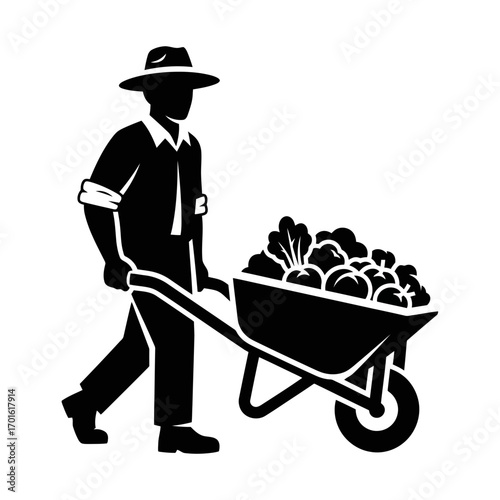 gardener with wheelbarrow vector
