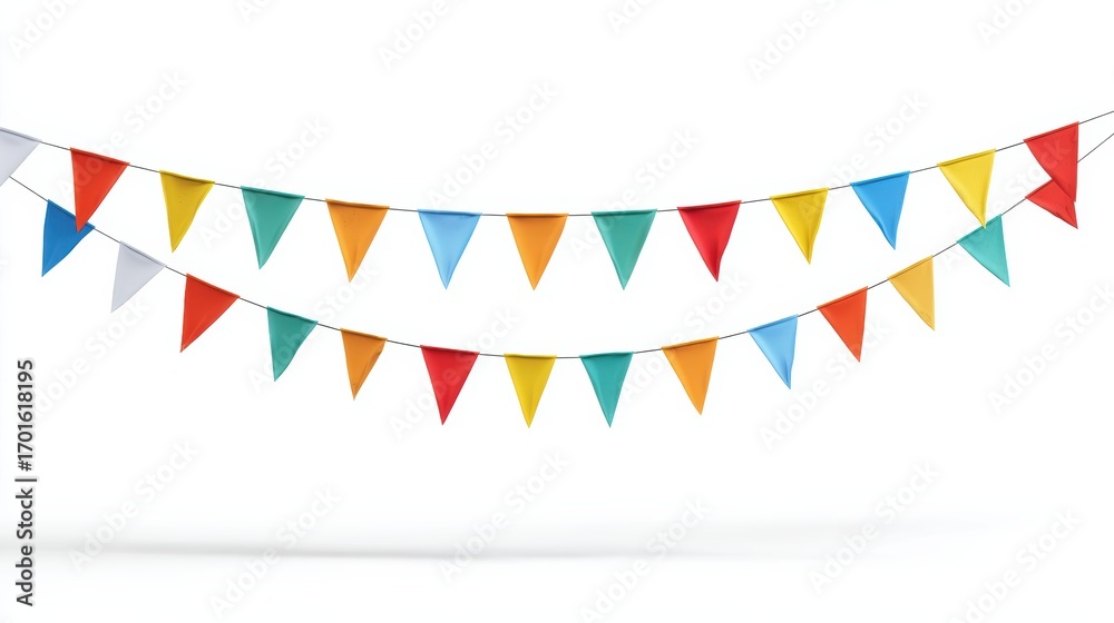 Obraz premium Colorful bunting flags create a festive atmosphere for parties and celebrations, adding joy and vibrancy to any event.