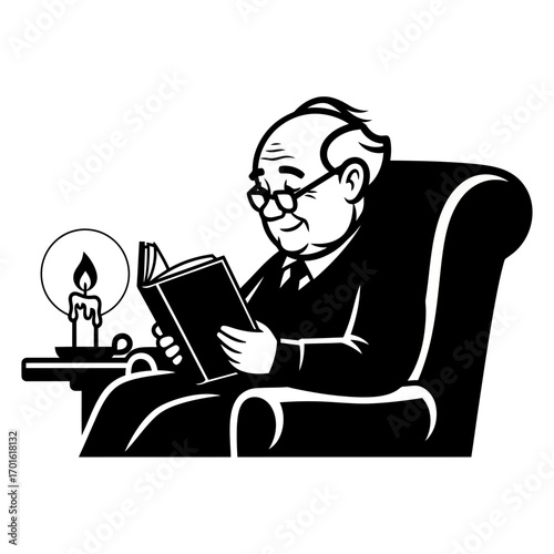Grandpa reading a book vector