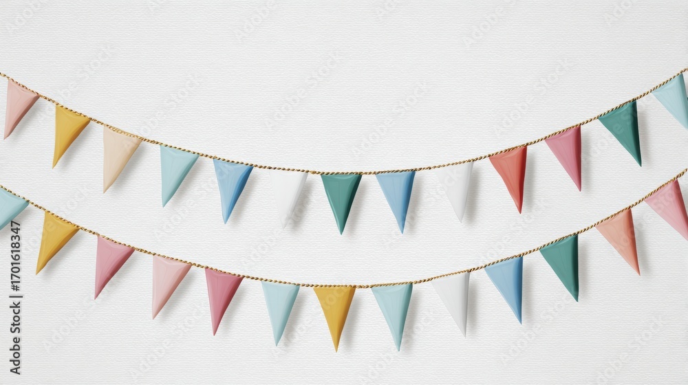 Fototapeta premium Colorful party bunting decorations create a festive atmosphere for celebrations, events, and gatherings.