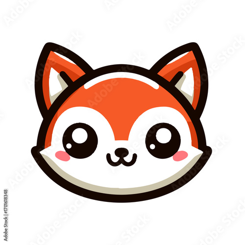 Sweet cartoon fox face with big eyes and rosy cheeks for children's graphic design on transparent background

