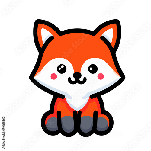 Charming cute fox character with rosy cheeks and playful expression for kids' artwork on transparent background


