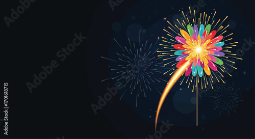 Colorful Bursting Firework Display Against Dark Night Sky.