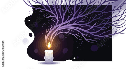 Candle Flame Growing into Tree Branches Abstract Art.