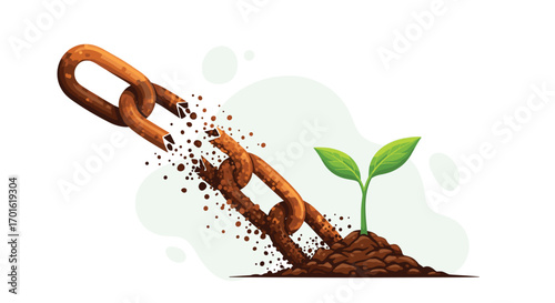 Broken Chain Symbolizing Freedom and New Growth.