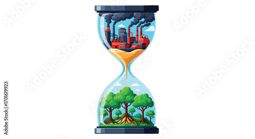 Hourglass showing environmental pollution and nature.